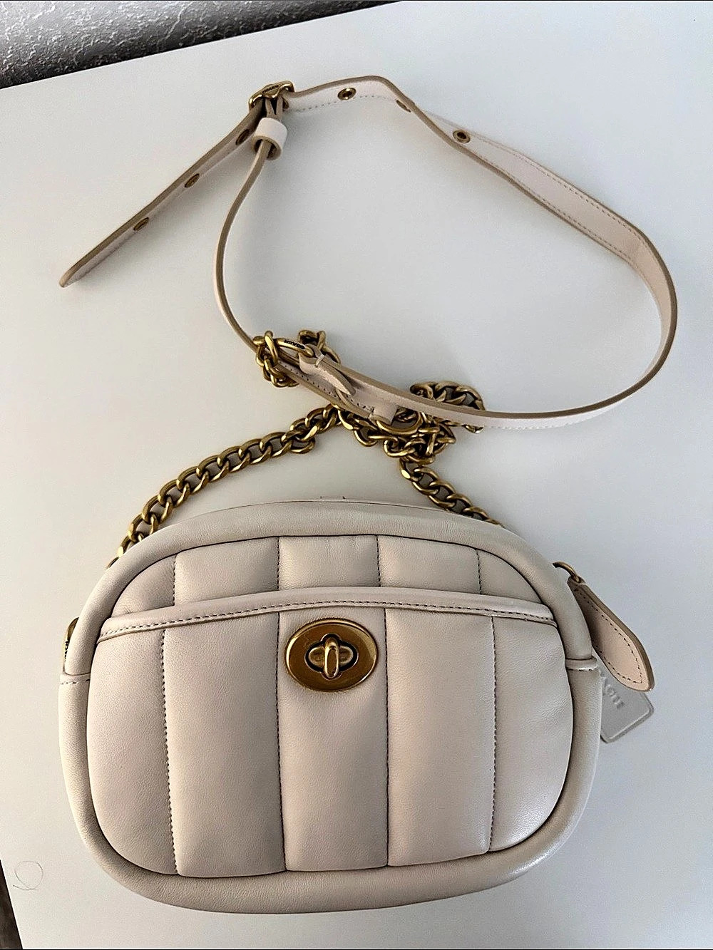 Coach Small Camera Bag In Quilting Cream Crossbody Bag